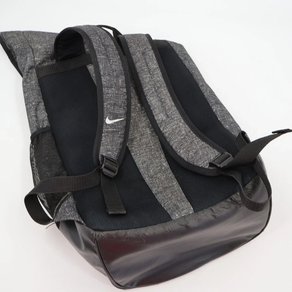 Nike Roll Top Backpack Unisex OS Grey Black Heathered Swoosh Logo Buckle